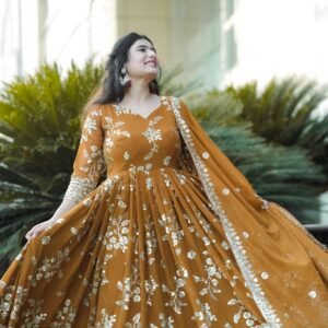Mustard Embroidery Anarkali Set – Bold, Elegant & Festive