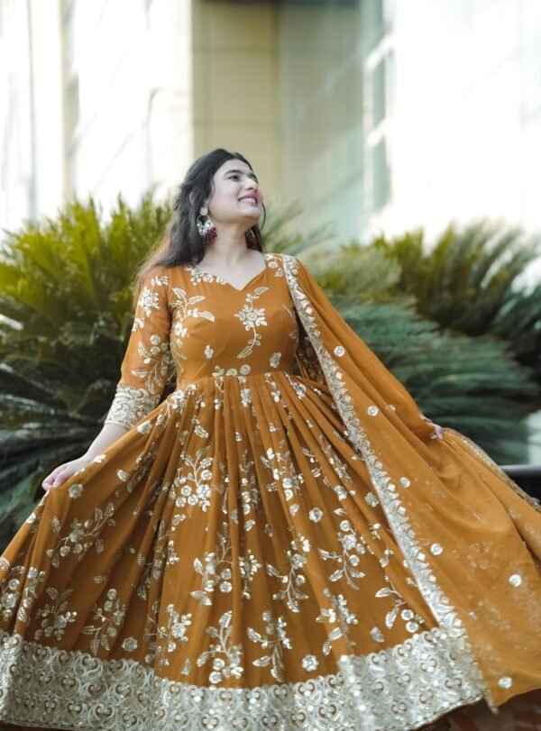Mustard Embroidery Anarkali Set – Bold, Elegant & Festive