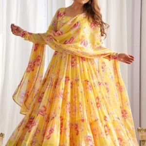 Yellow Floral Anarkali Suit – Bloom with Grace