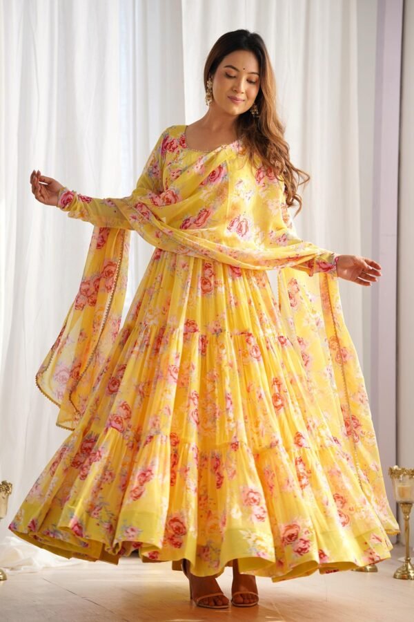 Yellow Floral Anarkali Suit – Bloom with Grace
