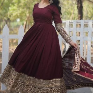 Maroon Silk Embroidery Anarkali Suit – Regal Elegance in Every Drape