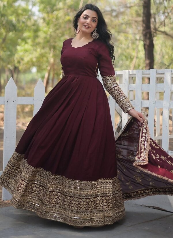 Maroon Silk Embroidery Anarkali Suit – Regal Elegance in Every Drape